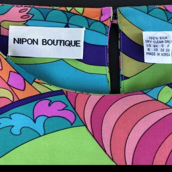 Nipon Boutique Womens Silk Dress Lined Multi Color Geometric Floral Size 6 Vtg - Picture 8 of 11